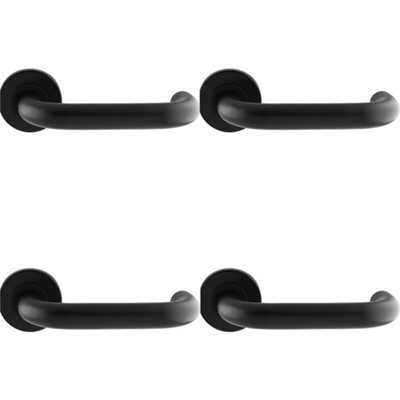 4 PACK - Pair 19mm Round Bar Safety Handle On Round Rose Concealed Fix Matt Black