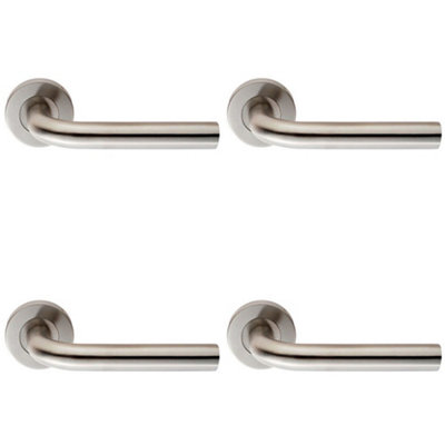 4 PACK - Pair 6mm Round Bar Safety Handle On Round Rose Concealed Fix Satin Steel