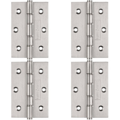 4 PACK - PAIR 76 x 51mm Brass Washered Butt Hinge Satin Stainless Steel Internal Door