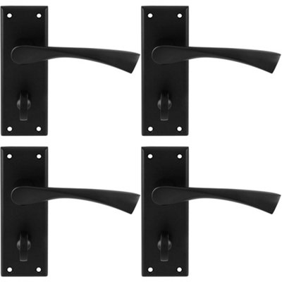 4 PACK - PAIR Angular Lever on Bathroom Backplate Door Handle 150 x 50mm Matt Black