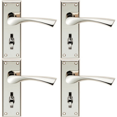4 PACK - PAIR Angular Lever on Bathroom Backplate Door Handle 150 x 50mm Polished Nickel