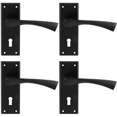 4 PACK - PAIR Angular Lever on Lock Backplate Door Handle 150 x 50mm Matt Black