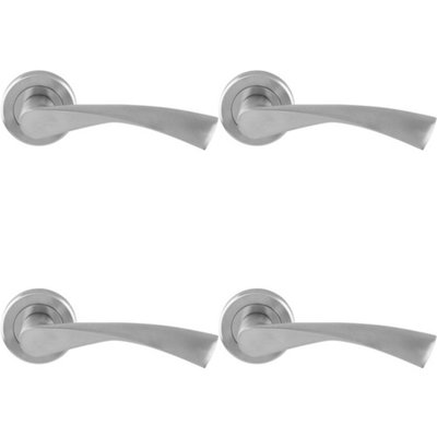 4 PACK - PAIR Angular Twisted Door Handle on Round Rose Concealed Fix Satin Chrome
