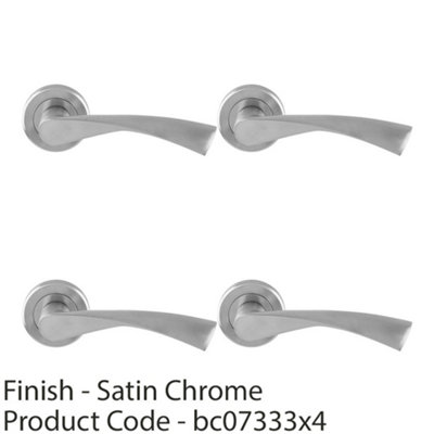 4 PACK - PAIR Angular Twisted Door Handle on Round Rose Concealed Fix Satin Chrome