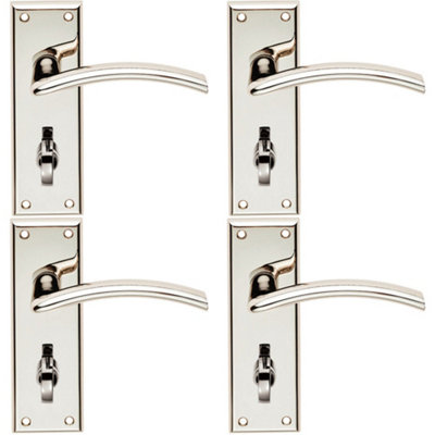 4 PACK - PAIR Arched Lever On Bathroom Backplate Door Handle 150 x 50mm Polished Nickel
