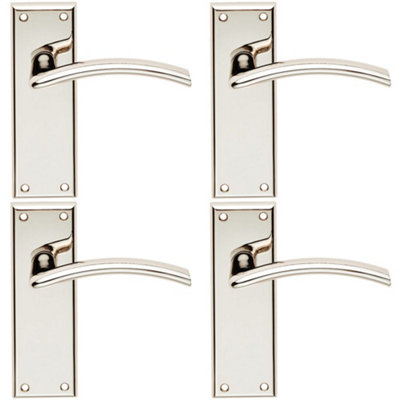 4 PACK - PAIR Arched Lever On Latch Backplate Door Handle 150 x 50mm Polished Nickel