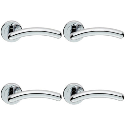 4 PACK - PAIR Arched Round Bar Door Handle on Concealed Fix Round Rose Polished Chrome