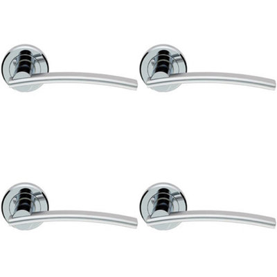 4 PACK - PAIR Arched Slim Bar Door Handle on Round Rose Polished & Satin Chrome
