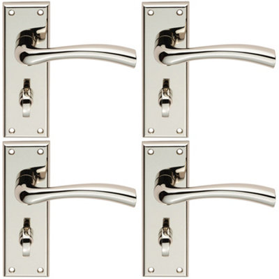 4 PACK - PAIR Chunky Curved Bathroom Door Handle Backplate 150x50mm Polished Nickel