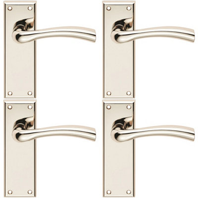 4 PACK - PAIR Chunky Curved Tapered Handle on Latch Backplate 150 x 50mm Polished Nickel