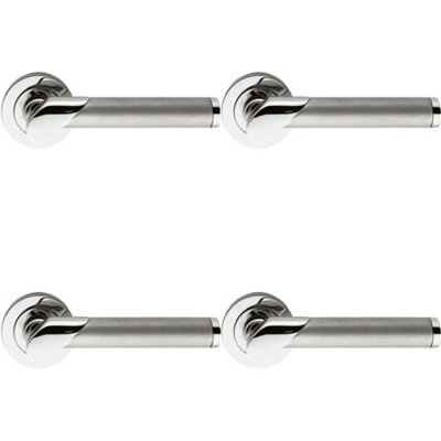 4 PACK - PAIR Designer Multi-Finish Door Handle on Round Rose Polished & Satin Chrome