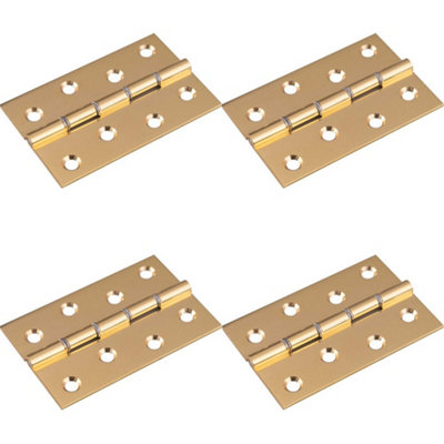 4 PACK - PAIR Double Steel Washered Brass Butt Hinge 102 x 67 Polished Brass Door Fixing