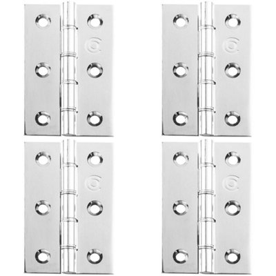 4 PACK - PAIR Double Steel Washered Butt Hinge - 102 x 67 x 4mm Polished Chrome Door