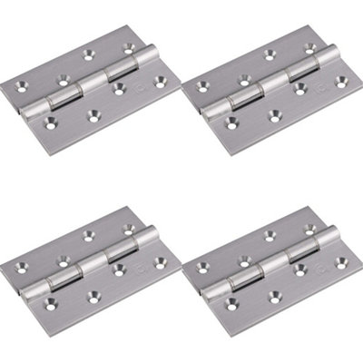 4 PACK - PAIR Double Steel Washered Butt Hinge - 102 x 67 x 4mm Satin Chrome Door Fixing