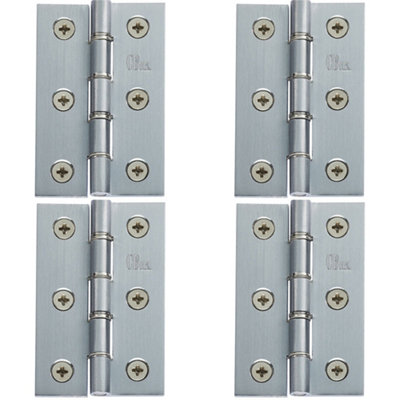 4 PACK - PAIR Double Steel Washered Butt Hinge - 76 x 50mm Satin Chrome Door Fixing