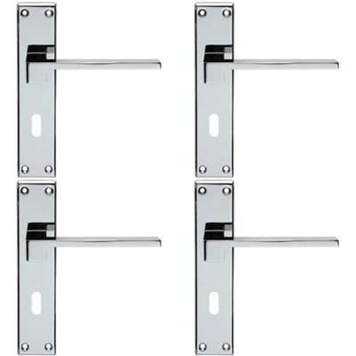 4 PACK - PAIR Flat Straight Lever on Lock Backplate Door Handle 180x40mm Polished Chrome