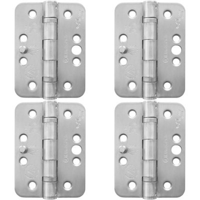 4 PACK - PAIR Grade 13 Ball Bearing Security Hinge RADIUS - 102 x 76mm Satin Steel