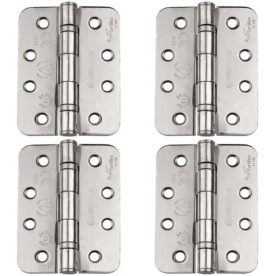 4 PACK - PAIR Grade 13 Heavy Duty Ball Bearing Hinge - RADIUS 102 x 76mm Bright Steel
