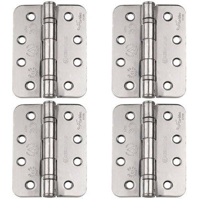 4 PACK - PAIR Grade 13 Heavy Duty Ball Bearing Hinge - RADIUS 102 x 76mm Satin Steel