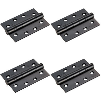 4 PACK - PAIR Grade 13 Heavy Duty Ball Bearing P Hinge - 107 x 77mm Matt Black Door