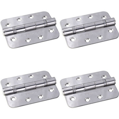 4 PACK - PAIR Grade 13 Heavy Duty Ball Bearing P Hinge - RADIUS 107 x 77mm Bright Steel