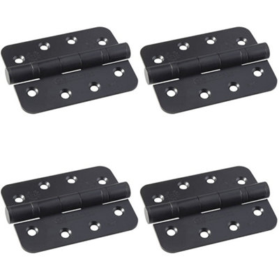 4 PACK - PAIR Grade 13 Heavy Duty Ball Bearing P Hinge RADIUS 107 x 77mm Matt Black Door