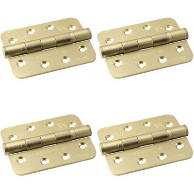 4 PACK - PAIR Grade 13 Heavy Duty Ball Bearing P Hinge RADIUS 107 x 77mm Satin Brass Door