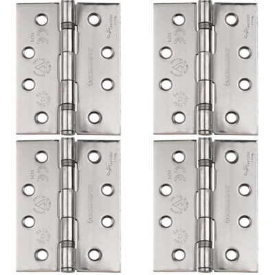 4 PACK - PAIR Grade 13 Heavy Duty Slim Knuckle Hinge - 107 x 77mm Bright Stainless Steel