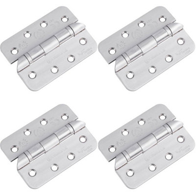 4 PACK - PAIR Grade 13 Hospital Tip Ball Bearing Hinge - RADIUS 102 x 76mm Satin Steel