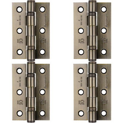 4 PACK - PAIR Grade 7 Ball Bearing Hinge - 76 x 51mm Antique Brass Interior Door Fixing