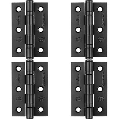 4 PACK - PAIR Grade 7 Ball Bearing Hinge - 76 x 51mm Matt Black Interior Door Fixing