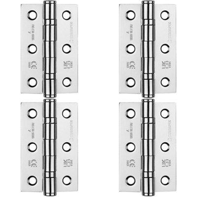 4 PACK - PAIR Grade 7 Ball Bearing Hinge - 76 x 51mm Polished Chrome Interior Door Fixing