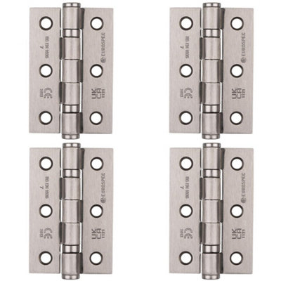 4 PACK - PAIR Grade 7 Ball Bearing Hinge - 76 x 51mm Satin Nickel Interior Door Fixing