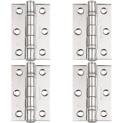 4 PACK - PAIR Grade 7 Heavy Duty Ball Bearing Hinge - 76 x 51mm Bright Stainless Steel