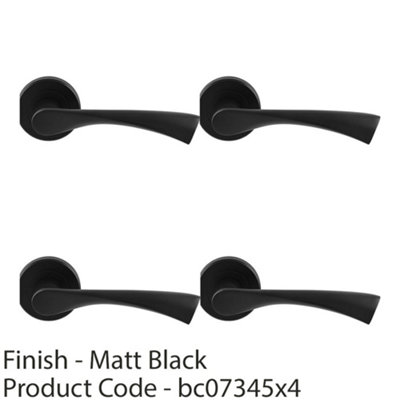 4 PACK - PAIR Matt Black Door Handle Angular Twisted Lever on Round Rose Concealed Fix