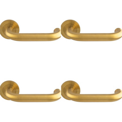 4 PACK - PAIR Round Bar Safety Door Handle Concealed Fix Round Rose Satin Brass PVD