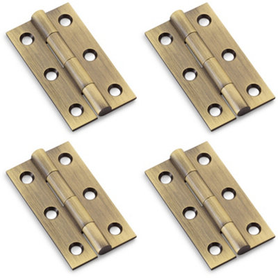 4 PACK - PAIR Solid Brass Cabinet Butt Hinge - 50mm - Antique Brass Premium Cupboard