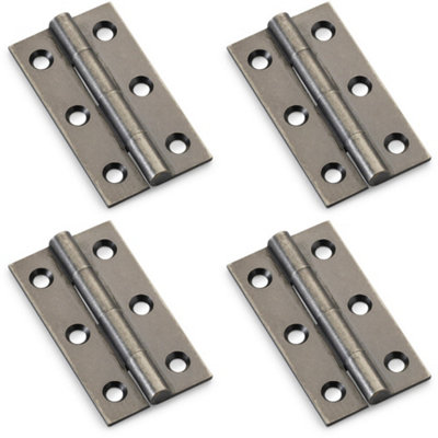 4 PACK - PAIR Solid Brass Cabinet Butt Hinge - 50mm - Pewter Premium Cupboard Fixings