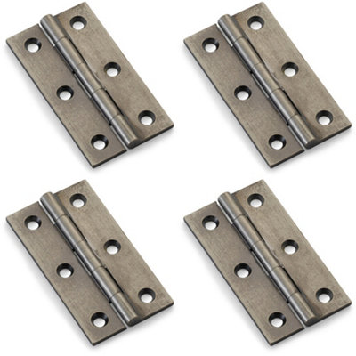 4 PACK - PAIR Solid Brass Cabinet Butt Hinge - 64mm - Pewter Premium Cupboard Fixings