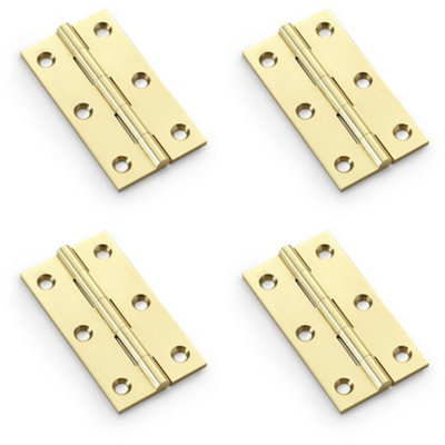 4 PACK - PAIR Solid Brass Cabinet Butt Hinge - 75mm - Polished Brass Premium Cupboard