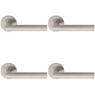 4 PACK - PAIR Straight Mitred Bar Handle on Round Rose Concealed Fix 201 Satin Steel