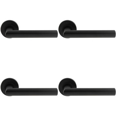 4 PACK - PAIR Straight Mitred Bar Handle on Round Rose Concealed Fix Matt Black