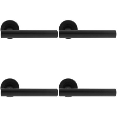 4 PACK - PAIR Straight Round T Bar Handle on Round Rose Concealed Fix Matt Black