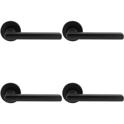 4 PACK - PAIR Straight Smooth Round Bar Handle on Round Rose Concealed Fix Matt Black