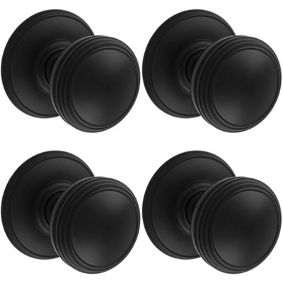 4 PACK - PAIR Textured Mortice Door Knob 70mm Diameter Matt Black Interior Door Handle