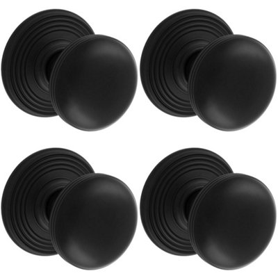 4 PACK - PAIR Textured Ring Mortice Door Knob 70mm Diameter Matt Black Lined Handle