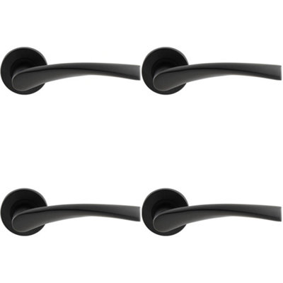 4 PACK - PAIR Twisted Angular Design Handle on Round Rose Concealed Fix Matt Black