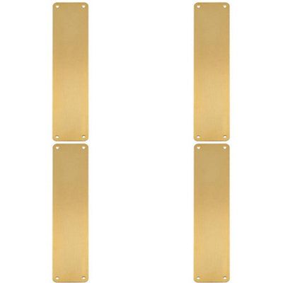 4 PACK - Plain Door Finger Plate 350 x 75mm - Satin Brass Steel Push Plate