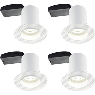 4 PACK Plaster-In Fire Rated Downlight - 50W GU10 Reflector LED - Trimless