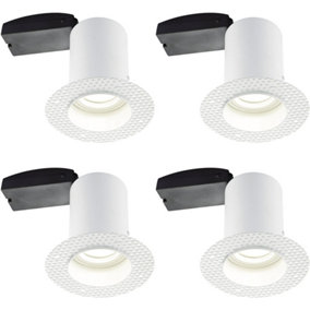 4 PACK Plaster-In Fire Rated Downlight - 50W GU10 Reflector LED - Trimless